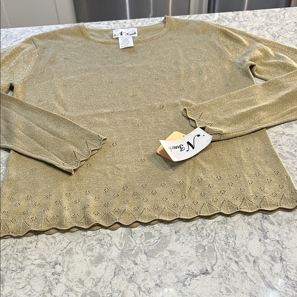 Vintage N Touch Sparkling Gold SweaterWith Scalloped Sleeves and Waist.